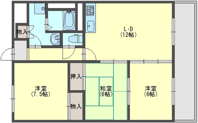 ラ シェーヌの3ldk Ldk 12畳 洋室 7 5畳 洋室 6畳 和室 6畳 マンション
